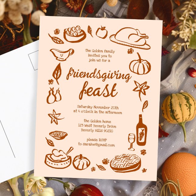Whimsical Thanksgiving Friendsgiving Dinner Custom Postcard (Whimsical Thanksgiving Friendsgiving Dinner Custom Postcard
)