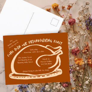 Whimsical Thanksgiving Friendsgiving Dinner Custom Postcard