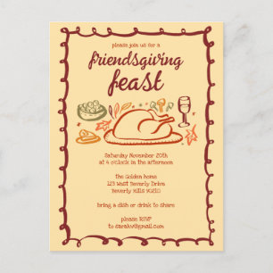 Whimsical Thanksgiving Friendsgiving Dinner Custom Postcard
