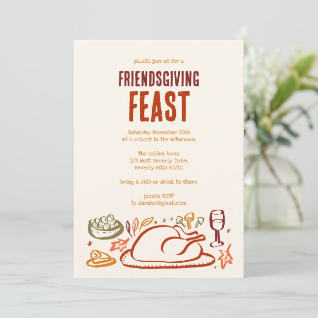 Whimsical Thanksgiving Friendsgiving Dinner Party Invitation (Standing Front)