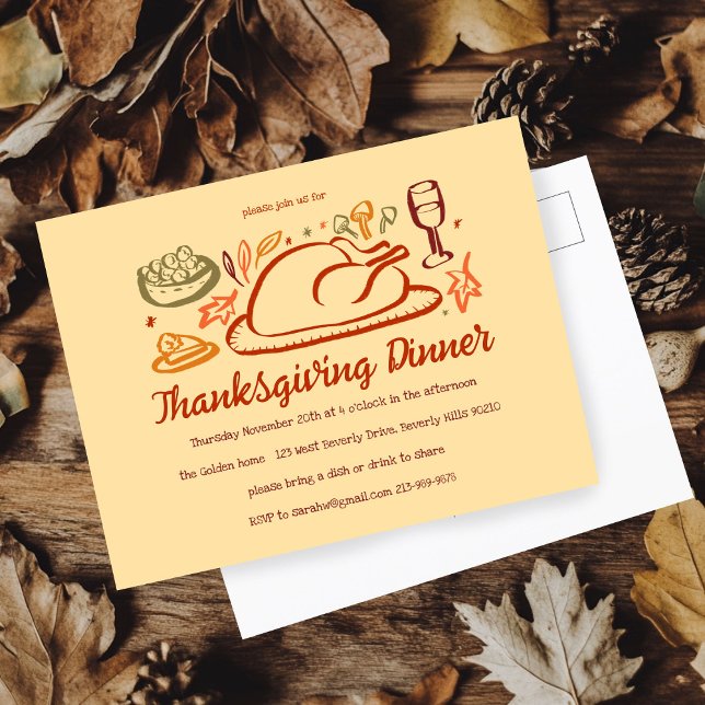 Whimsical Thanksgiving Friendsgiving Dinner Party Postcard (Whimsical Thanksgiving Friendsgiving Dinner Party Postcard
)