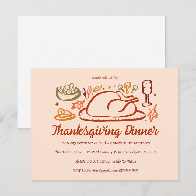 Whimsical Thanksgiving Friendsgiving Dinner Party Postcard (Front/Back)