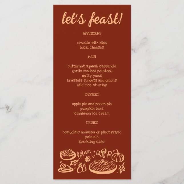 Whimsical Thanksgiving Friendsgiving Holiday CUSTO Menu (Front)