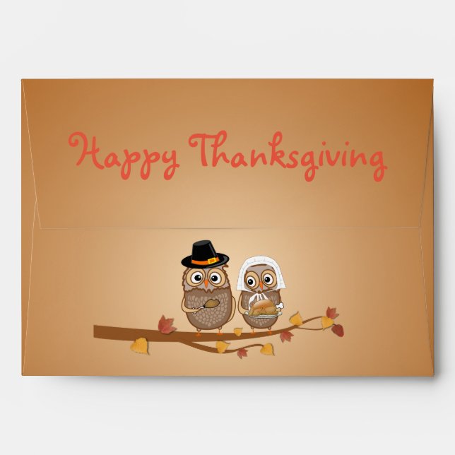 Whimsical Thanksgiving Owls Envelope (Back (Top Flap))