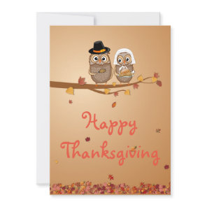 Whimsical Thanksgiving Owls Holiday Card