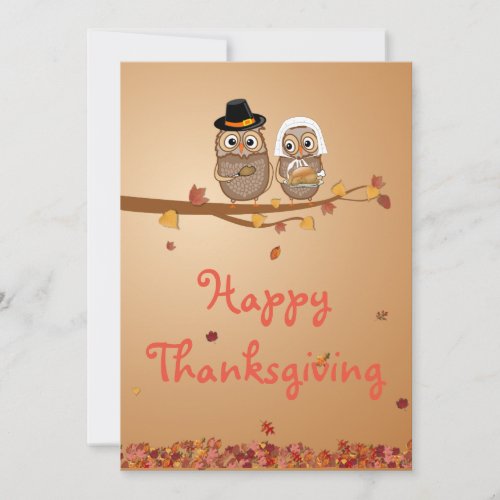 Whimsical Thanksgiving Owls Holiday Card