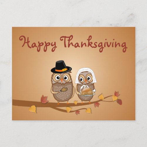 Whimsical Thanksgiving Owls Holiday Postcard