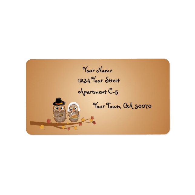 Whimsical Thanksgiving Owls Label (Front)