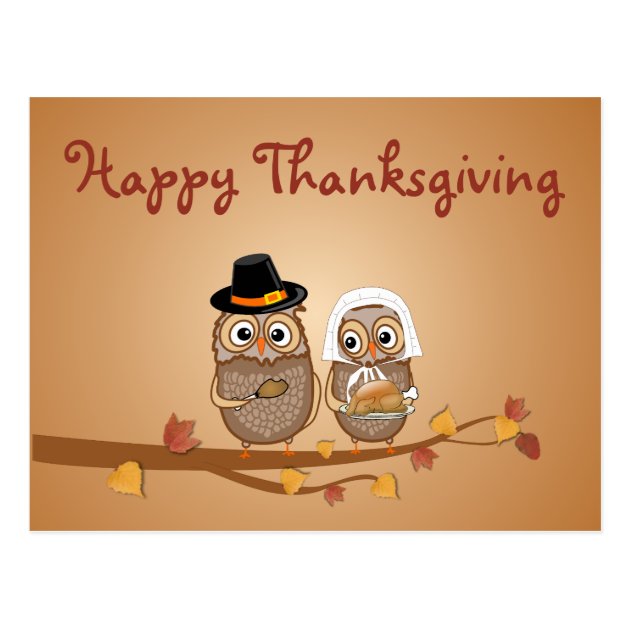 Whimsical Thanksgiving Owls Postcard