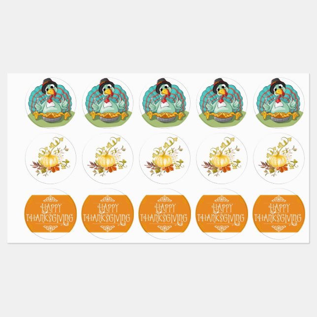 Whimsical Thanksgiving Turky Art Playful Gobble Labels (Sheet)