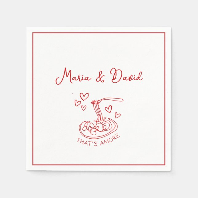 Whimsical That's Amore Custom Red Italian Wedding  Napkins (Front)