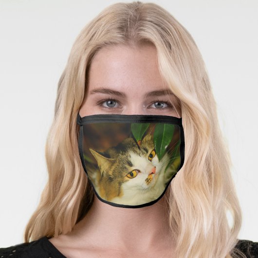 Whimsical The Cat and the Camellia Face Mask (Worn Her)