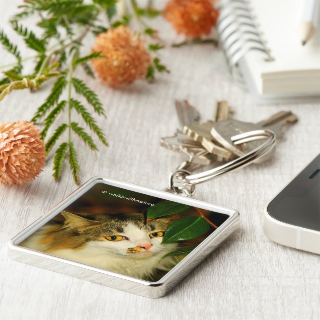 Whimsical The Cat and the Camellia Leaf Keychain (Side)