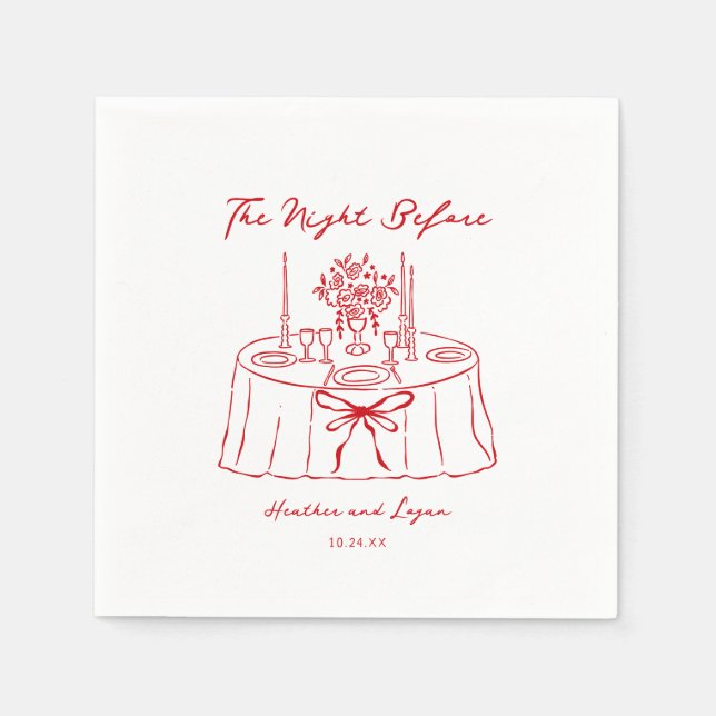Whimsical The Night Before Red Rehearsal Dinner Napkins (Front)