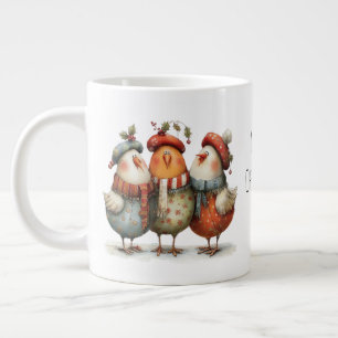 Whimsical Three French Hens 12 Days of Christmas Giant Coffee Mug