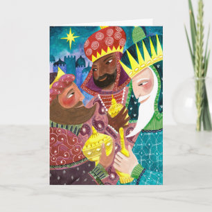 Whimsical Three Wise Men Kings with star and gifts Holiday Card