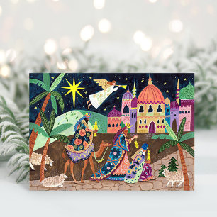 Whimsical Three Wise Men Kings with star and gifts Holiday Card
