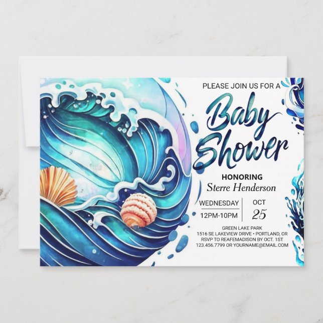 Whimsical Tidal Waves Baby Shower Invitation (Front)