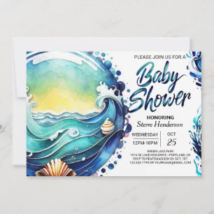 Whimsical Tidal Waves Baby Shower Invitation