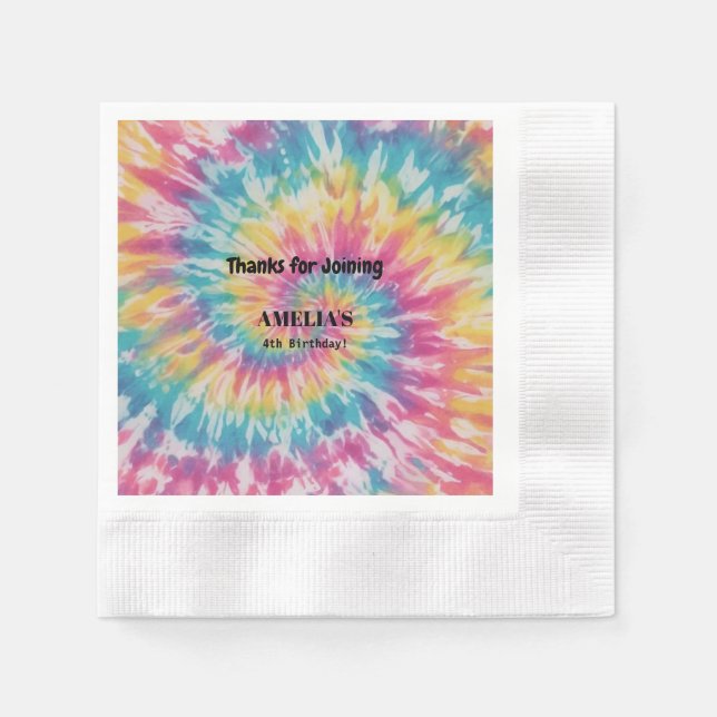 Whimsical Tie Dye Rainbow Happy Birthday Paper Napkins (Front)