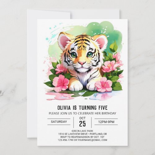 Whimsical Tiger Cub Jungle Birthday Invitation