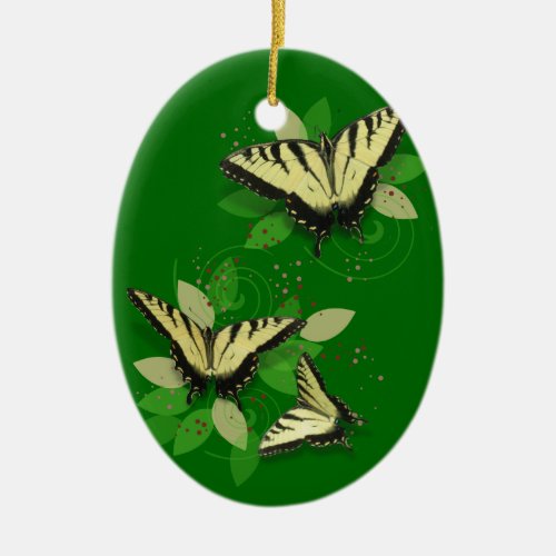 Whimsical Tiger Swallowtail Butterflies Ceramic Ornament