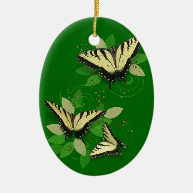 Whimsical Tiger Swallowtail Butterflies Ceramic Ornament (Front)