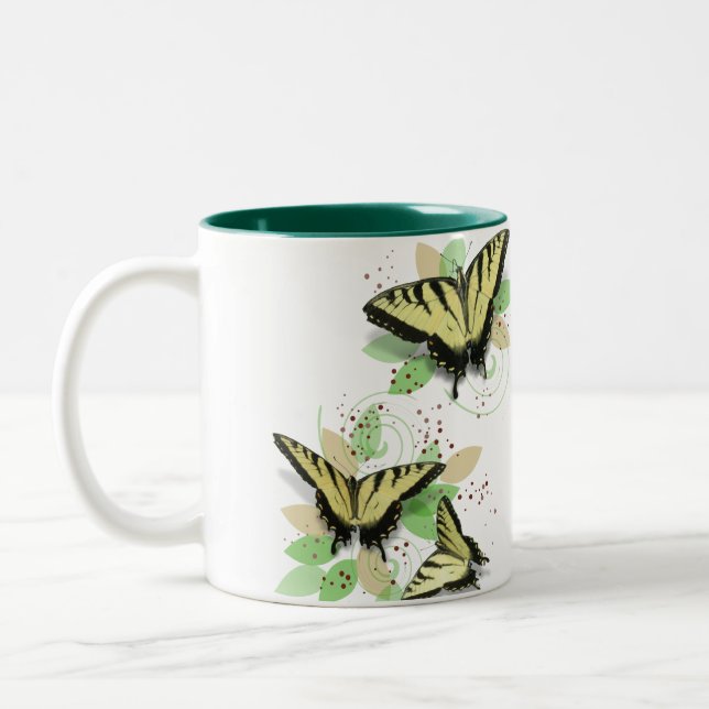 Whimsical Tiger Swallowtail Butterflies Two-Tone Coffee Mug (Left)