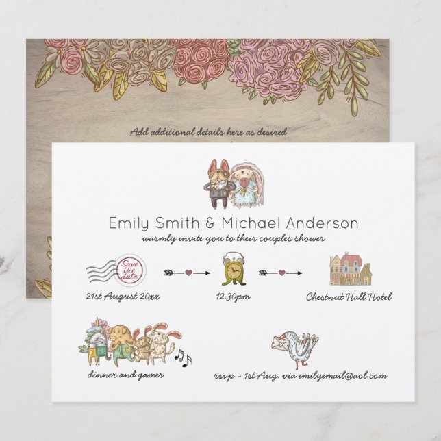 Whimsical Timeline Rustic Bridal Shower Kraft Invitation (Front/Back)