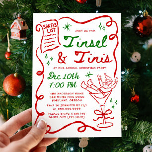 Whimsical Tinsel and Tinis Christmas Party Invitation