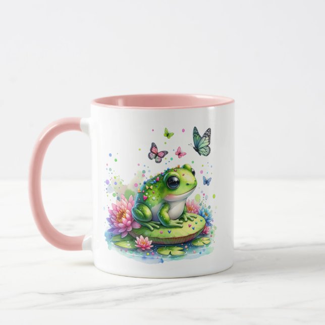 Whimsical Toad, Flowers and Butterflies Mug (Left)