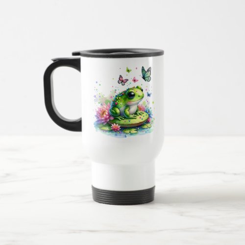 Whimsical Toad Flowers and Butterflies Travel Mug