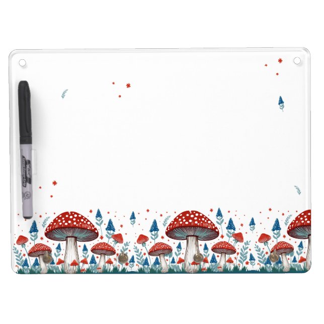 Whimsical Toadstool Dry Erase Board With Keychain Holder (Front)