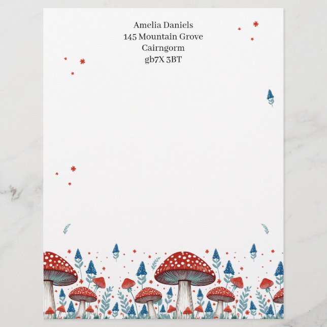 Whimsical Toadstool Personalized Letterhead (Front)