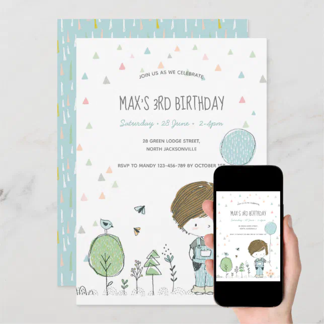 Whimsical Toddler BOY Kids Birthday Invitation | Zazzle