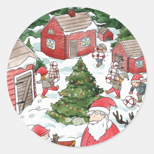 Whimsical Tomten Christmas Gnome Watercolor  Classic Round Sticker