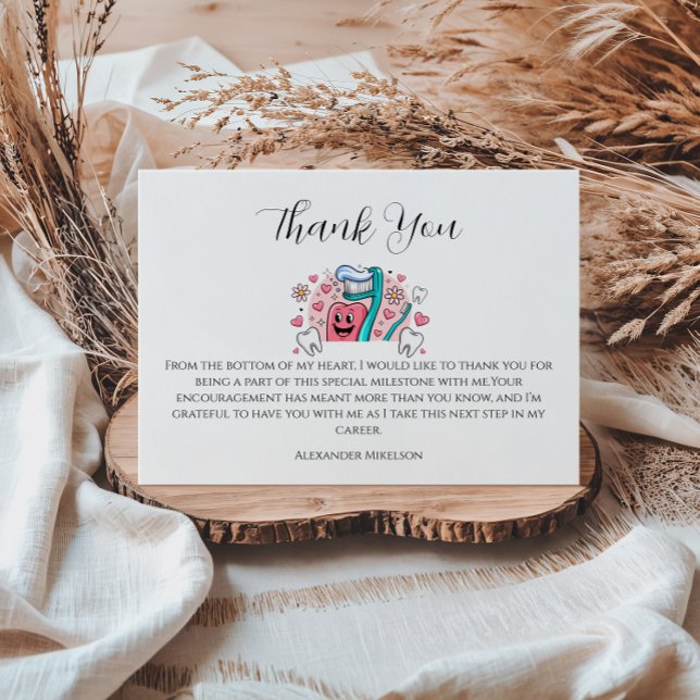 Whimsical Tooth & Hearts Dental Graduation Party Thank You Card (Creator Uploaded)