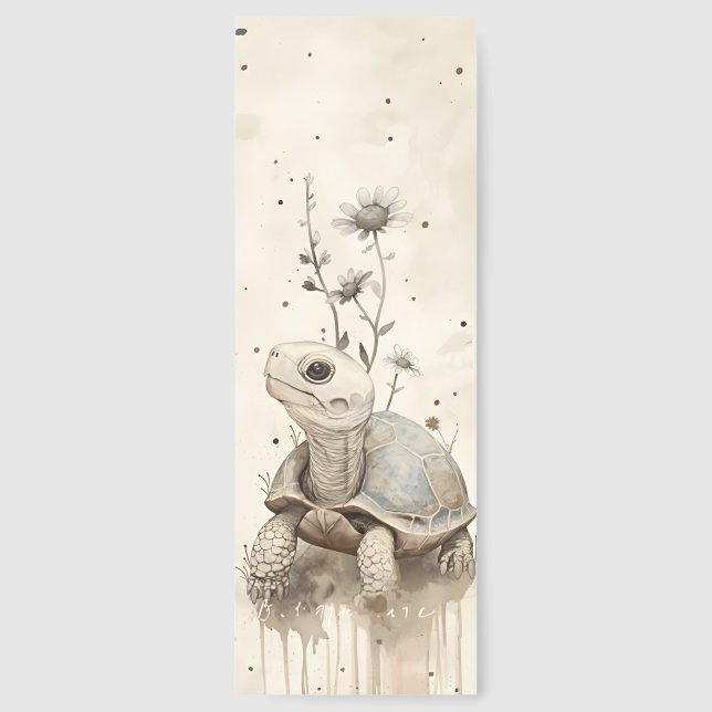 Whimsical Tortoise Cute Blue and Beige Floral  Bookmarks (Front)