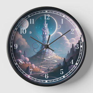 Whimsical Tower Landscape Fantasy Art Clock