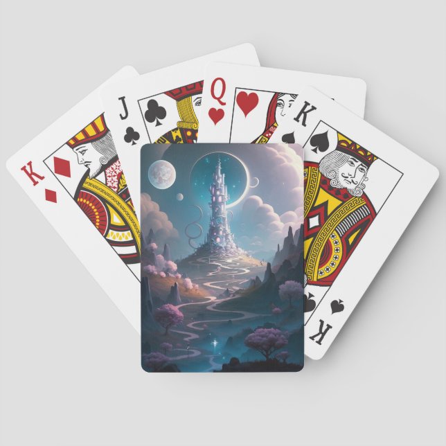Whimsical Tower Landscape Fantasy Art Poker Cards (Back)