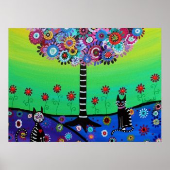 Whimsical Town Cats Day Out Painting By Prisarts Poster by prisarts at Zazzle