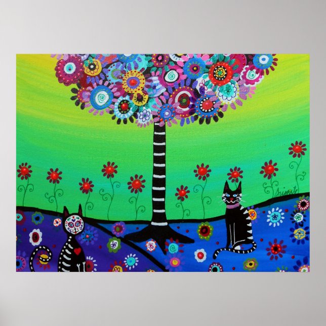 Whimsical Town Cats day Out Painting by Prisarts Poster (Front)