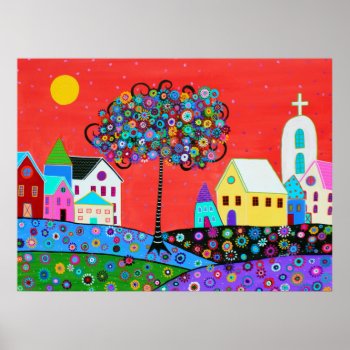 Whimsical Town Painting Poster by prisarts at Zazzle