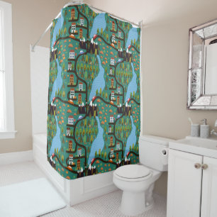 Whimsical Town Roadways Kids Shower Curtain