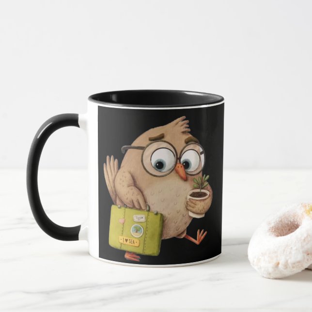 Whimsical Traveler Bird – Kind Ones Adventure Mug (With Donut)