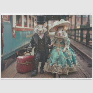 Whimsical Traveling Duo Mice Decoupage Tissue Paper