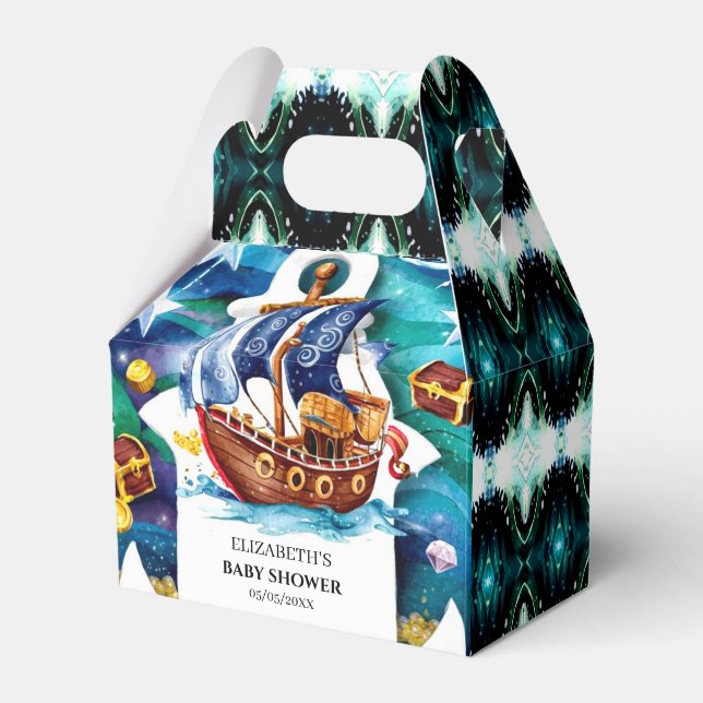 Whimsical Treasure Pirate Baby Shower Favor Boxes (Front Side)
