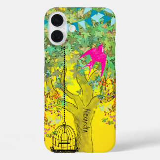 Whimsical Tree Birdcage Bright Color Musical Notes iPhone 16 Plus Case