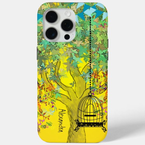 Whimsical Tree Birdcage Bright Color Musical Notes iPhone 15 Pro Max Case