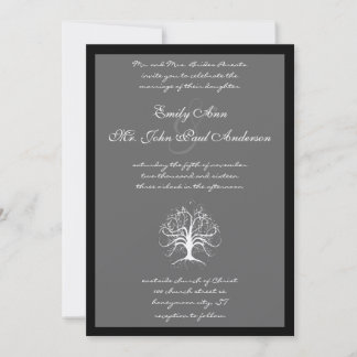 Whimsical Tree Black Borders Wedding Invite